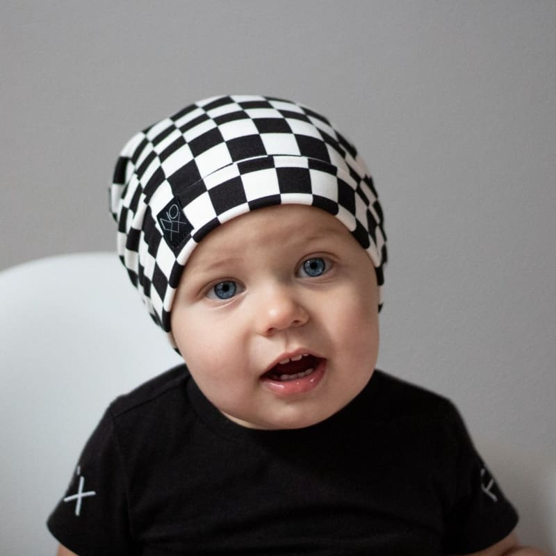 Checkered (Black) | Jersey Knit Beanie - Beanies