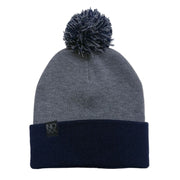 Cuff Knit Pom-Pom Beanie: Navy + Heather Gray - Beanies