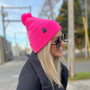 Classic Pom Beanies (6 Colors Available) - Neon Pink - Beanies