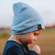 Heather Baby Blue | Wide Ribbed Knit Beanie - Beanies