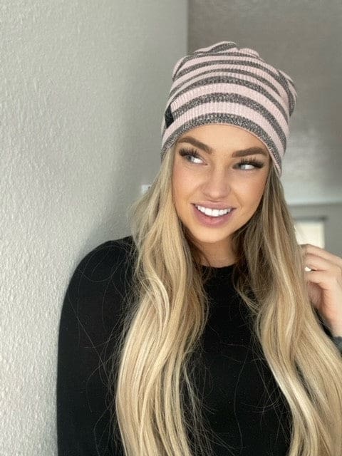 Light Pink Stripes | Ribbed Knit Beanie - Beanies