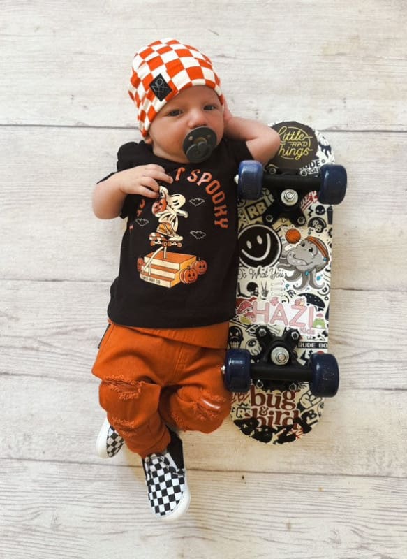 Orange Checkered | Jersey Knit Beanie - Beanies