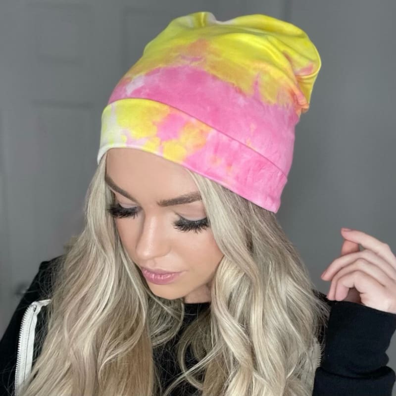 Pink Lemonade Tie-Dye | Jersey Knit Beanie - Beanies