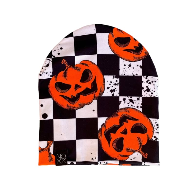 Pumpkin Checkered | Jersey Knit Beanie - Beanies