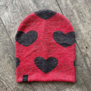 Red/Black Hearts | Sweater Knit Beanie - Beanies