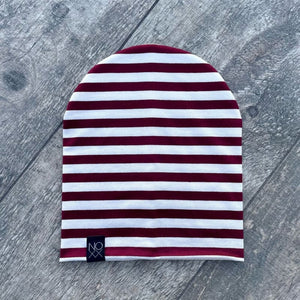 Burgundy Stripes | Jersey Knit Beanie - Beanies