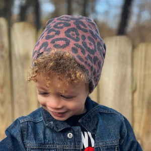 Clay/Black Cheetah Print | Cozy Sweater Knit Beanie - Beanies