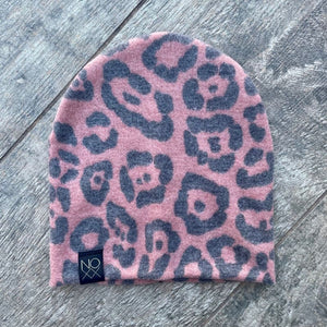 Clay/Black Cheetah Print | Cozy Sweater Knit Beanie - Beanies