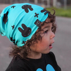 Hipster Bunnies TEAL | Jersey Knit Beanie - Beanies