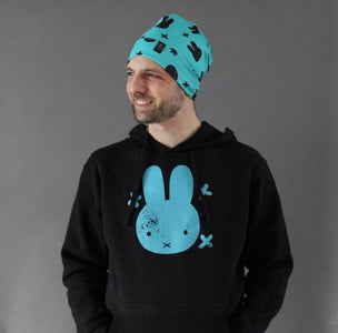 Hipster Bunnies TEAL | Jersey Knit Beanie - Beanies