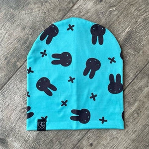 Hipster Bunnies TEAL | Jersey Knit Beanie - Beanies