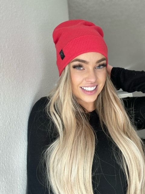 Hot Coral | Ribbed Knit Beanie - Beanies