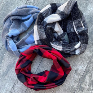 Infinity Scarves - Kids / Blue/Charcoal Buffalo Plaid (Cozy-Collection) - Scarf