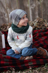 Light Green Buffalo Plaid | Cozy Sweater Knit Beanie - Beanies