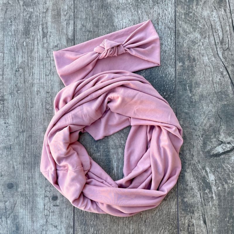 Mauve Jersey Knit Scarf + Headband Set - Scarf