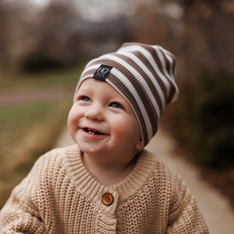 Mocha Stripes | Lightweight Thermal Knit Beanie - Beanies