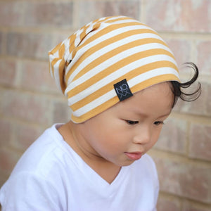 Mustard Stripes | Jersey Knit Beanie - Beanies