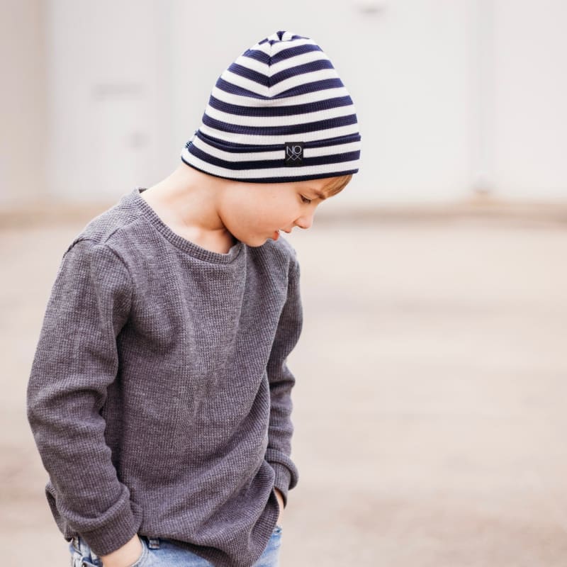 Navy Stripes | Lightweight Thermal Knit Beanie - Beanies