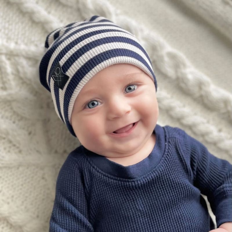 Navy Stripes | Lightweight Thermal Knit Beanie - Beanies