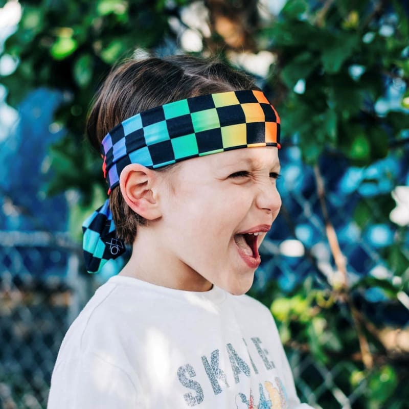 Rainbow Checkered Boy-Band (Bandanna Style Headband) - Headbands