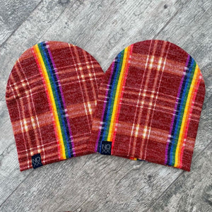 Rust Rainbow Plaid | Sweater Knit Beanie - Beanies