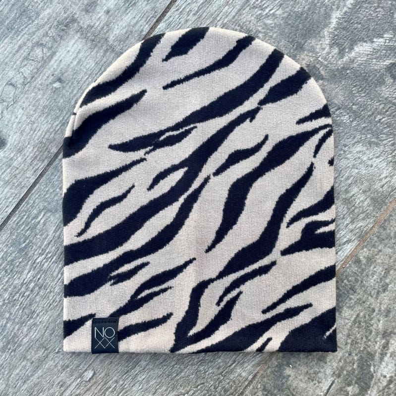 Tan Zebra Sweater Knit Beanie NOXX