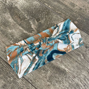 Teal Marble | Knotted Headband - Headbands